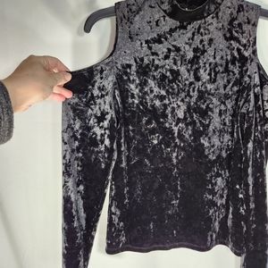 Mossimo Supply Co Black Velvet High Neck Long Sleeve Cold Shoulder Top XSmall